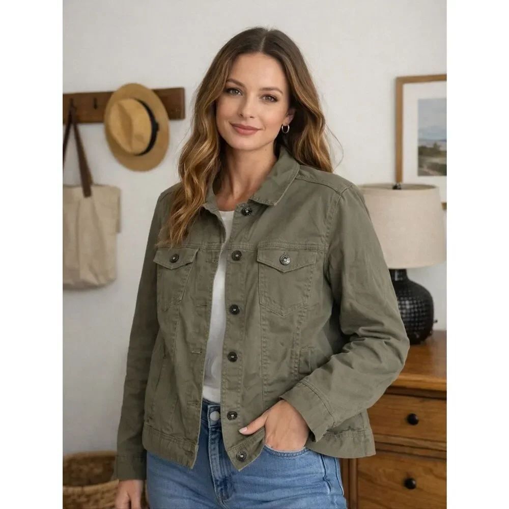 Bonita Women’s Olive Green Utility Jacket Buttoned Layering Sz 44 EU/ L US*Notes